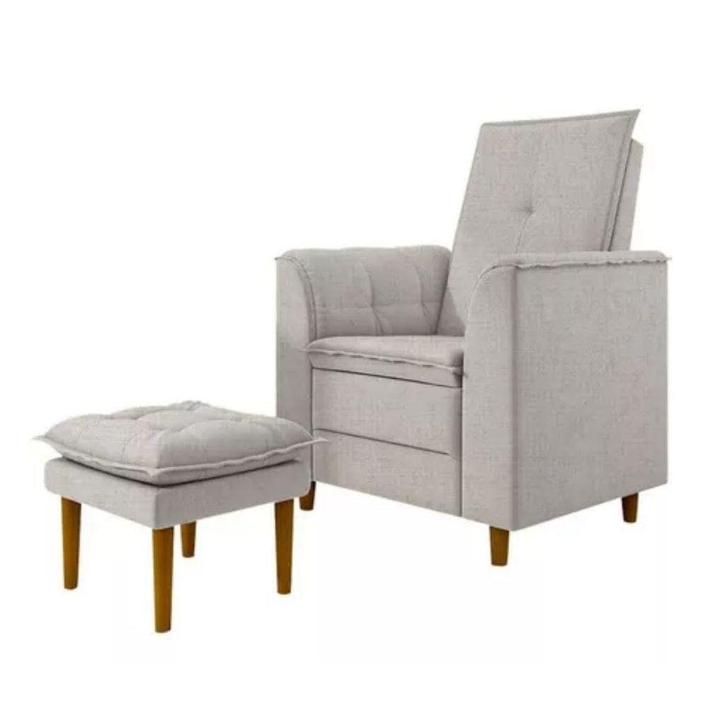 Poltrona Amamentação Confortável Com Puff Ayla Linho cinza