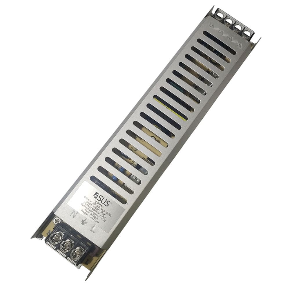 Fonte Chaveada Driver Slim 12V 12,5A Perfil Fita de Led Camera CFTV Lustre Circuito Interno Segurança Iluminaçao Resistente Multiuso Versatil