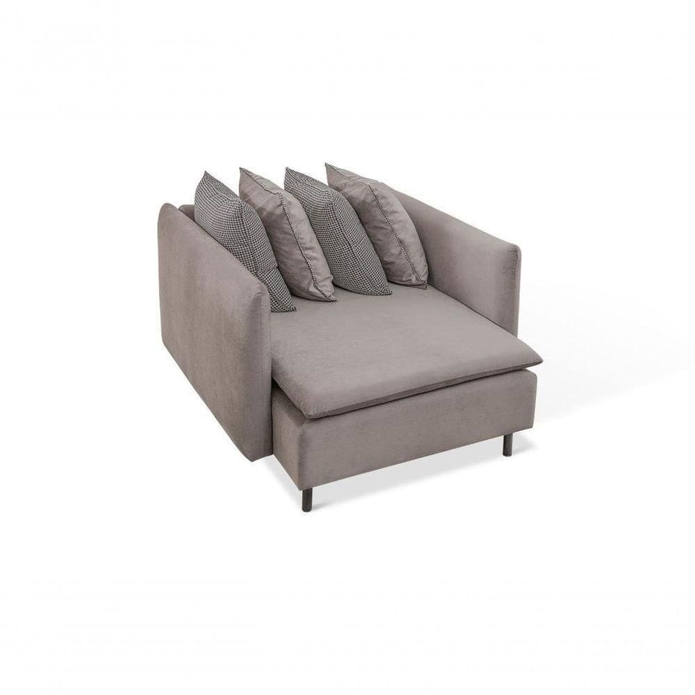 Chaise Long Estofada Recamier Tecido Cinza 1,10x1,30x0,80mt Pés Metal Preto
