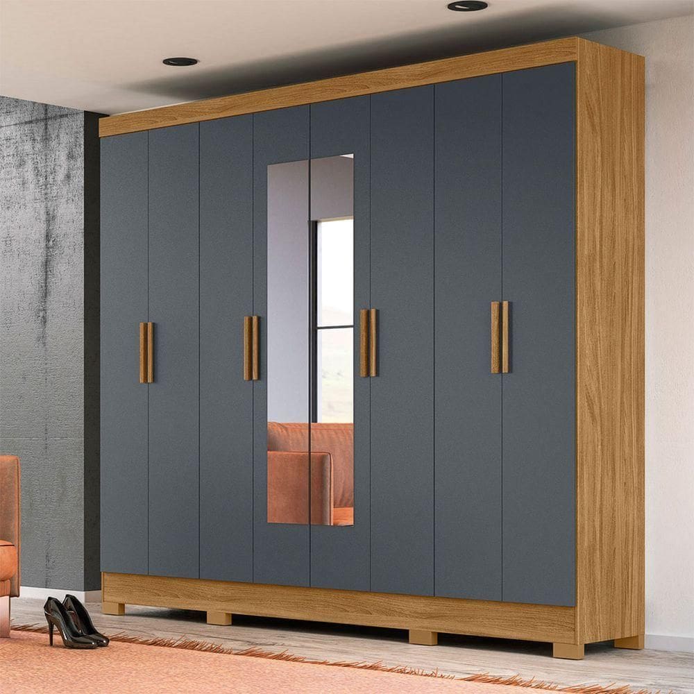 Guarda Roupa de Casal com Espelho 236x212cm Diplomata Moval Freijó Cinza