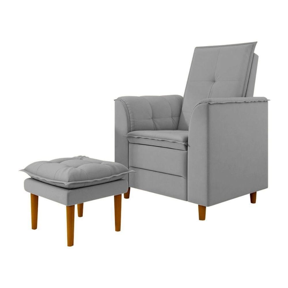 Poltrona Amamentação Confortável Com Puff Ayla Veludo cinza