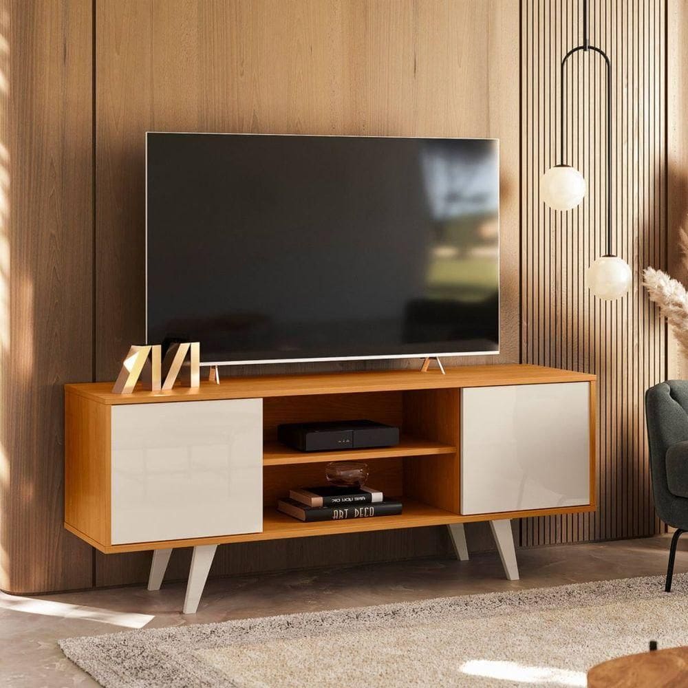 Rack Retro Para TV Até 50 Polegadas 136x54cm Lisboa Madetec Cinamomo Off White