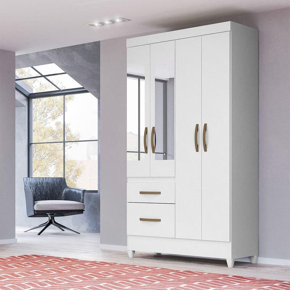 Guarda Roupa Solteiro com Espelho 110x204cm Madri Moval Branco Flex
