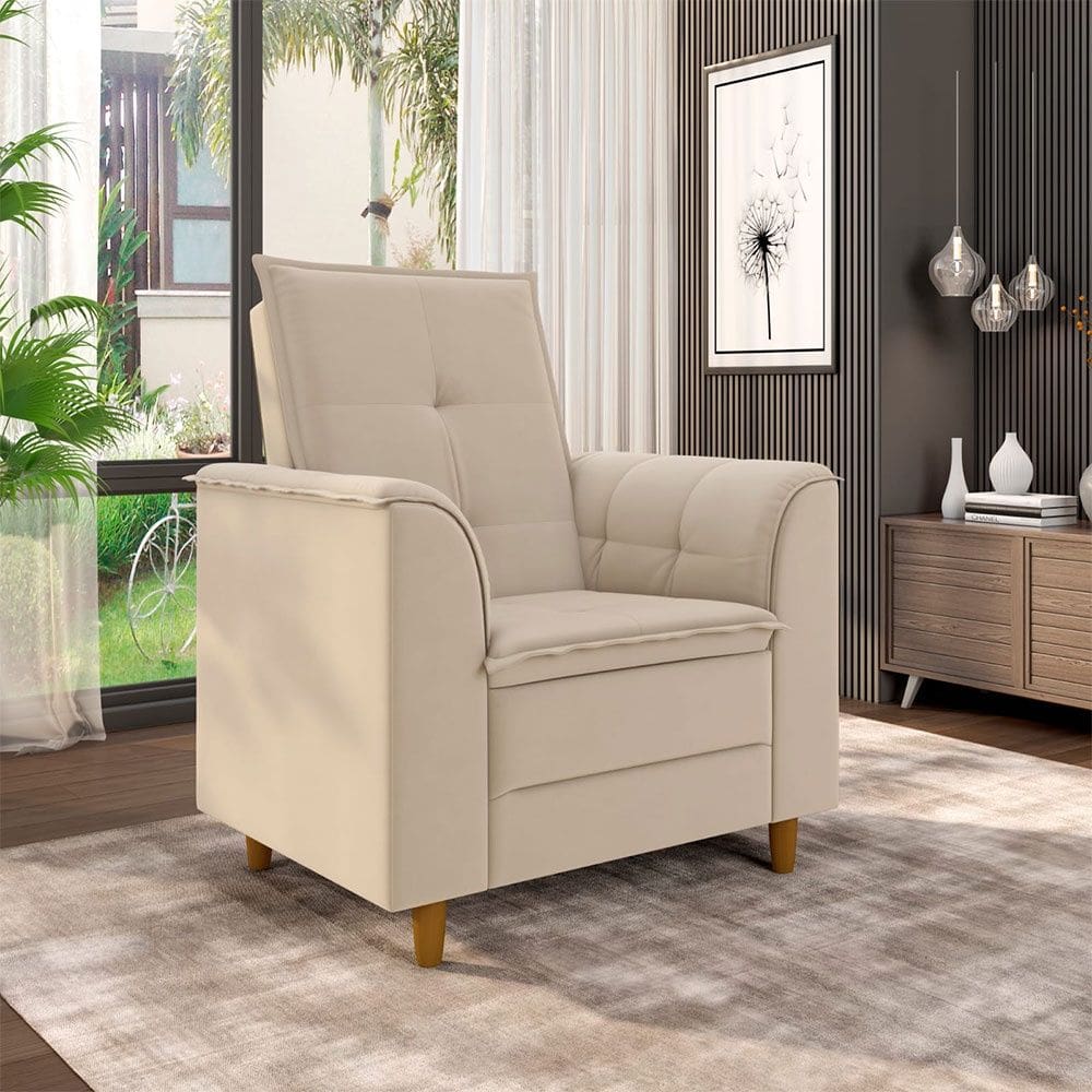Poltrona Para Sala Confortável Decorativa Isa Linho