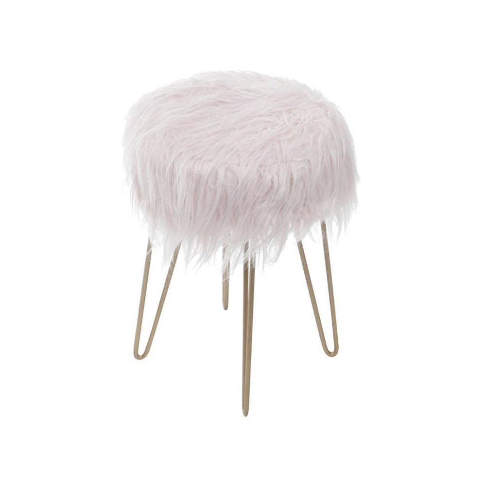 Banquinho Petit com Pelo Longo Rosa Base Metal