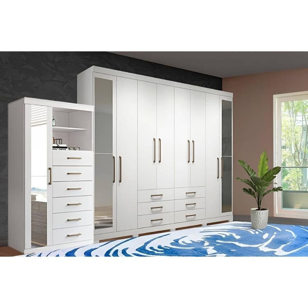 Guarda Roupa 2 Peças (1GuardaRoupa+1Cômoda) QC129 Branco - Santos Andirá