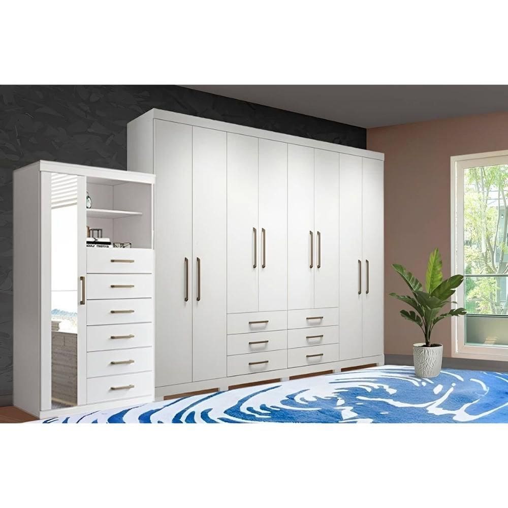 Guarda Roupa 2 Peças (1GuardaRoupa+1Cômoda) QC130 Branco - Santos Andirá