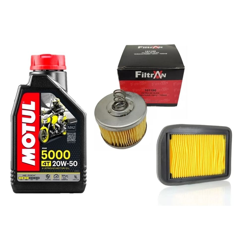 Kit Motul 5000 20W-50 4T 1L + 1 Filtro Óleo + 1 Filtro Ar (Crosser Fazer Factor 150)