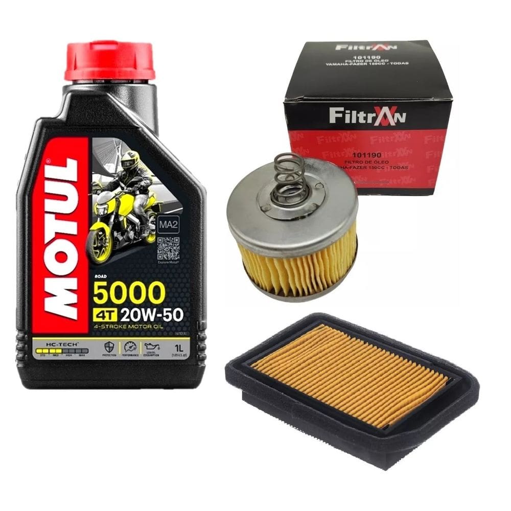 Kit Óleo Motul 5000 20W-50 4T 1L + 1 Filtro + 1 Filtro Ar Tecfil Crosser 150 Fazer 150 Factor 150