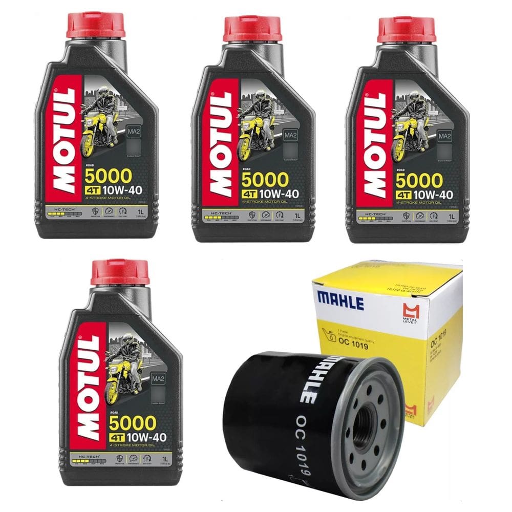 KIT TROCA ÓLEO Z750 Z800 Z900 Ninja 1000 Ninja ZX 4x MOTUL 5000 JASO MA2 10W-40 4T 1L semissintético + 1 FILTRO MAHLE