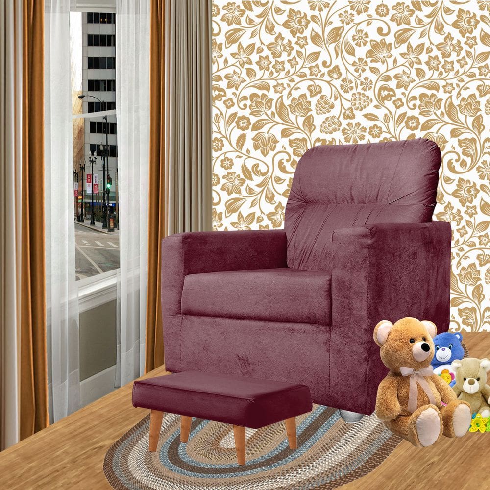 Poltrona De Amamentação Aconchego Nubia E Puff Bordo