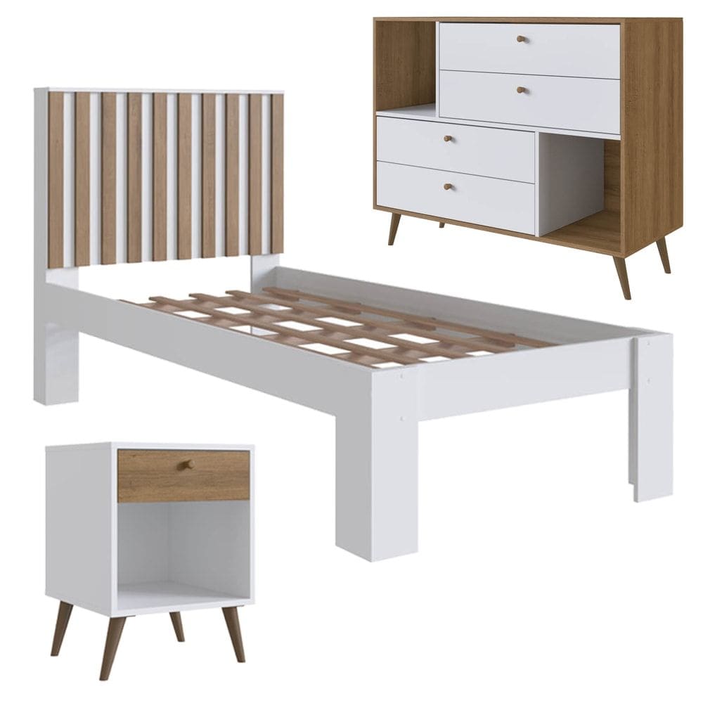 Conjunto Quarto Solteiro 03 Pecas Branco Mell PRODDY