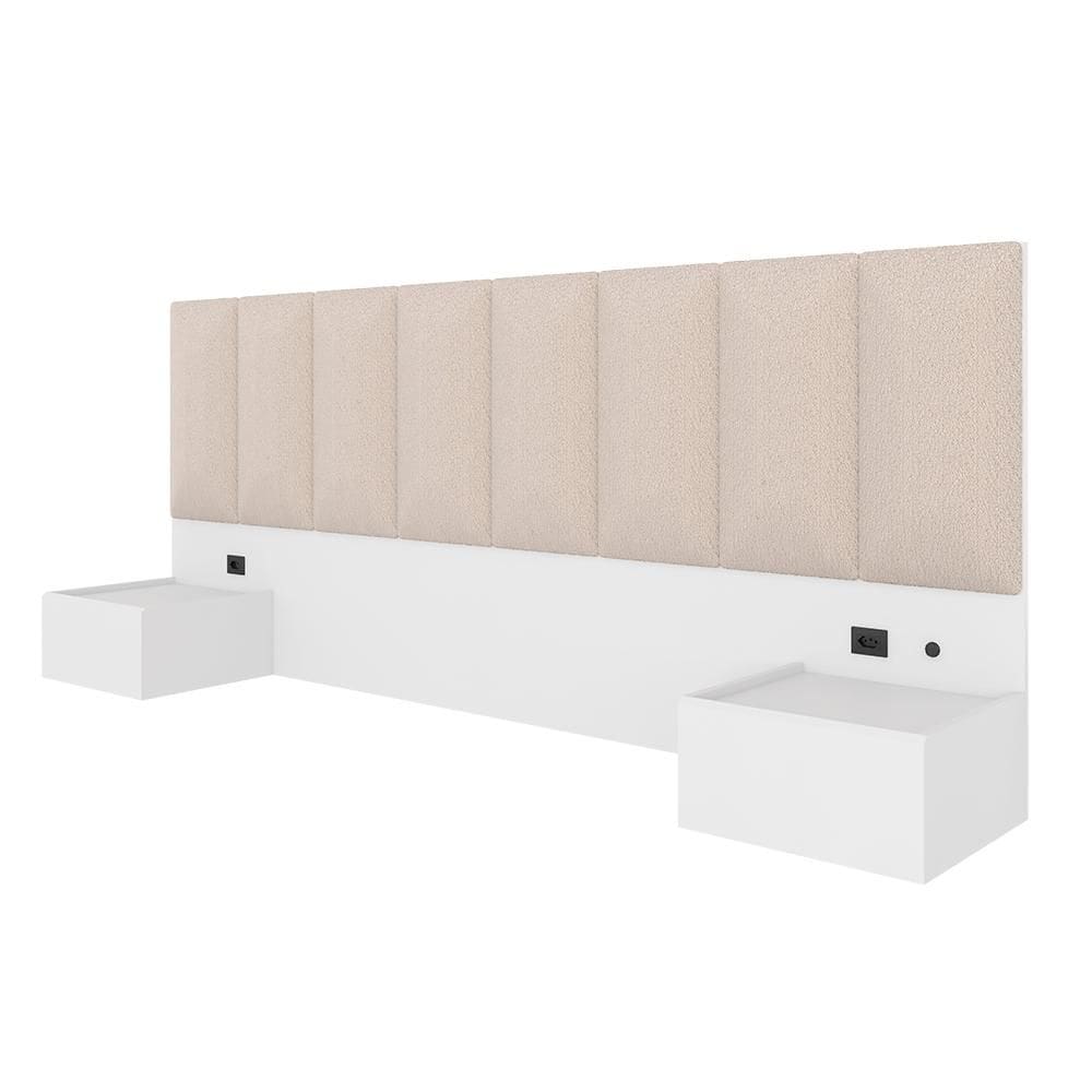 Cabeceira Suspensa Cama Casal Bulgária C/led Bco/bouclé Off White - Ma