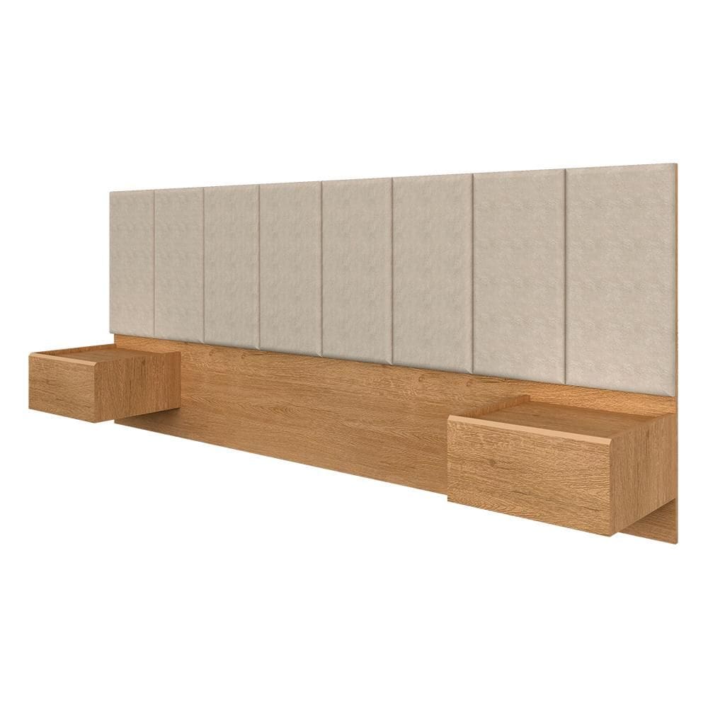 Cabeceira Estofada Suspensa Cama Casal Bulgária Carvalho/bege - Ma