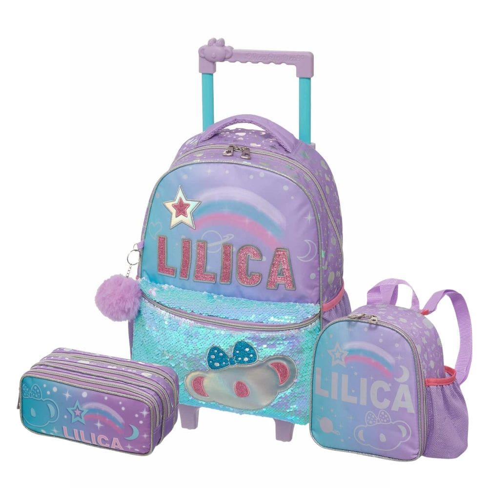 Kit Mochila Rodas Lilica Make a Wish Lancheira Estojo Triplo