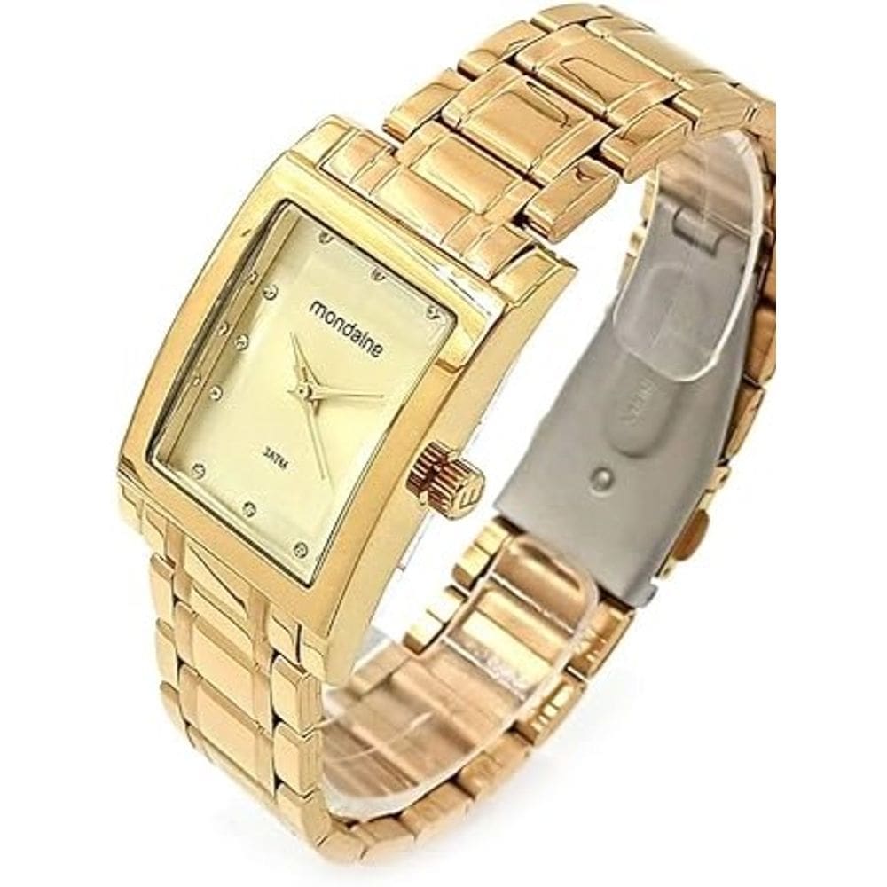 Relógio Mondaine Feminino Quadrado Cristais Dourado 32103LPMVDE1