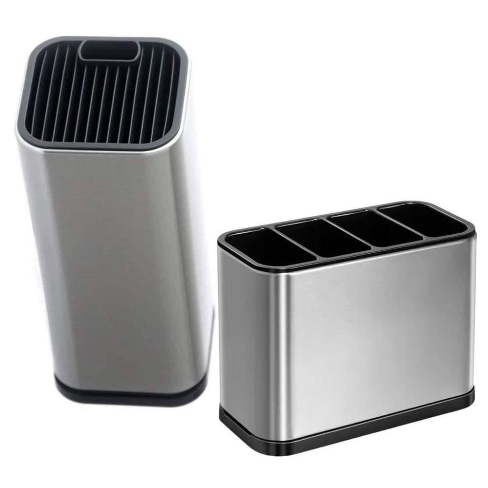 Kit Cepo Suporte De Facas E Escorredor Porta Talheres Inox