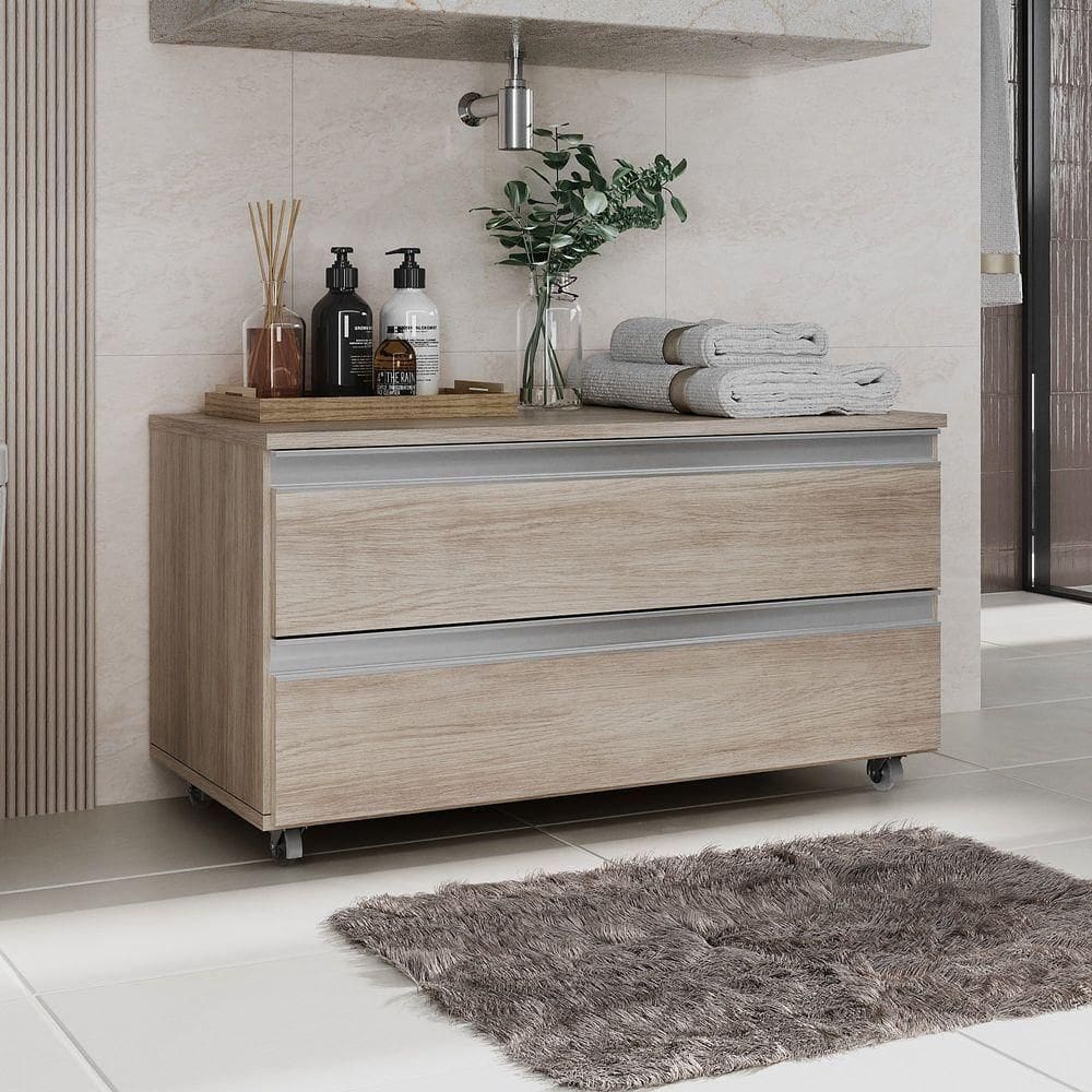 Gabinete Banheiro Rodinhas Joia 80cm 02 Gavetas Madeirado Inteiro