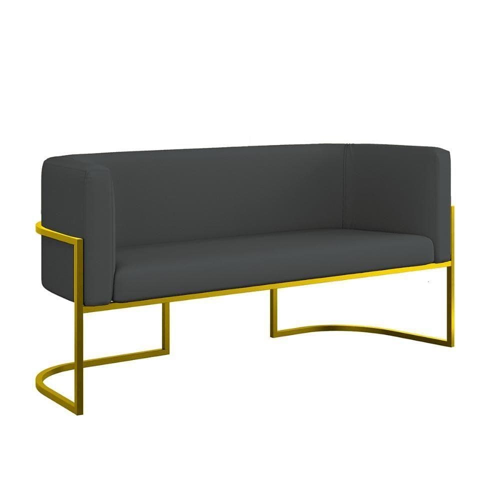 Sofá Namoradeira Corino 2 Lugares Moderna Base Metal Gold Cinza