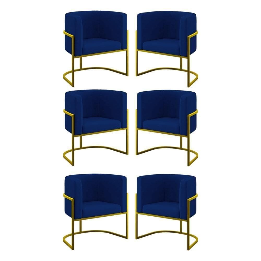 Kit 06 Cadeiras Poltrona Lua Gold Balaqui Azul Marinho