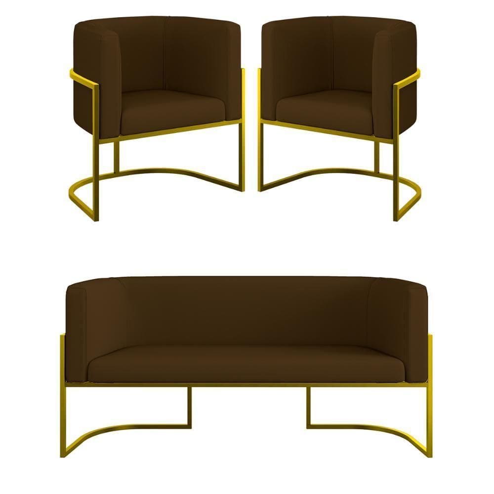 Kit Sofá 2 Lugares + 2 Poltronas Corino Gold Marrom