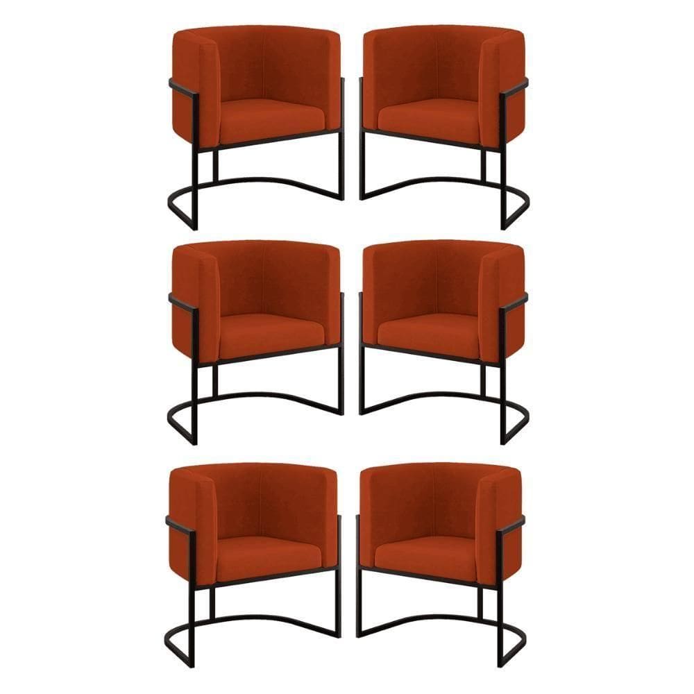 Kit 06 Cadeiras Poltrona Lua Preto Balaqui Terracota