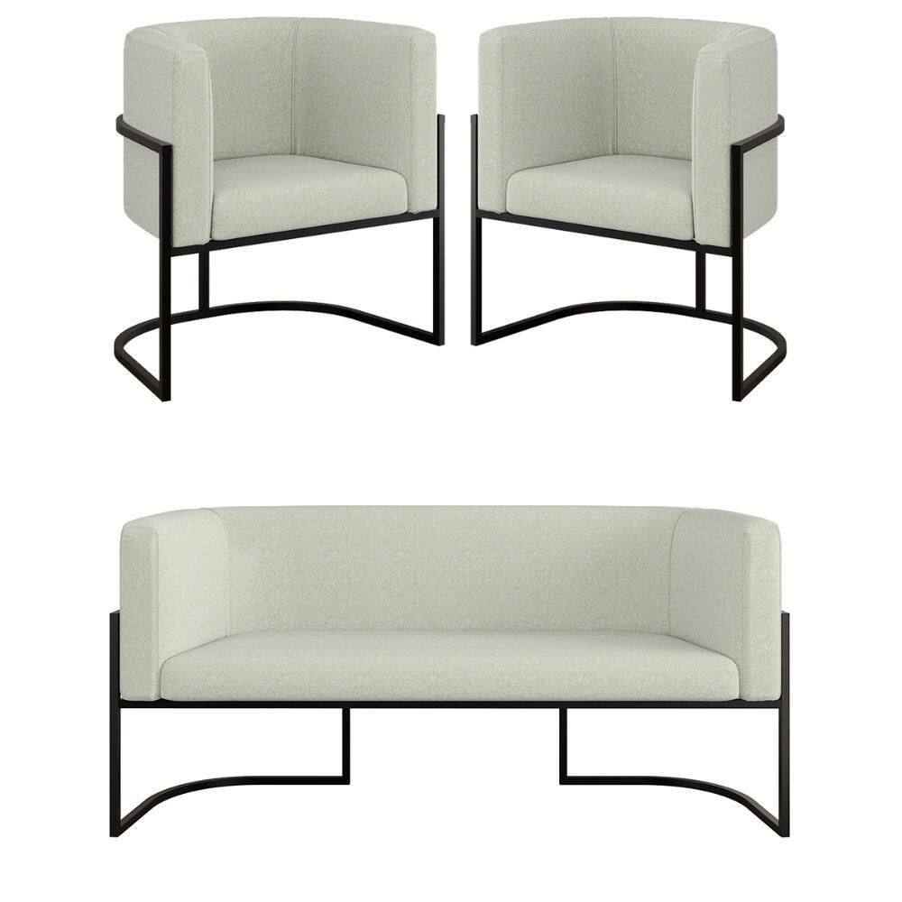 Kit Sofá 2 Lugares + 2 Poltronas Bouclê Preto Bege