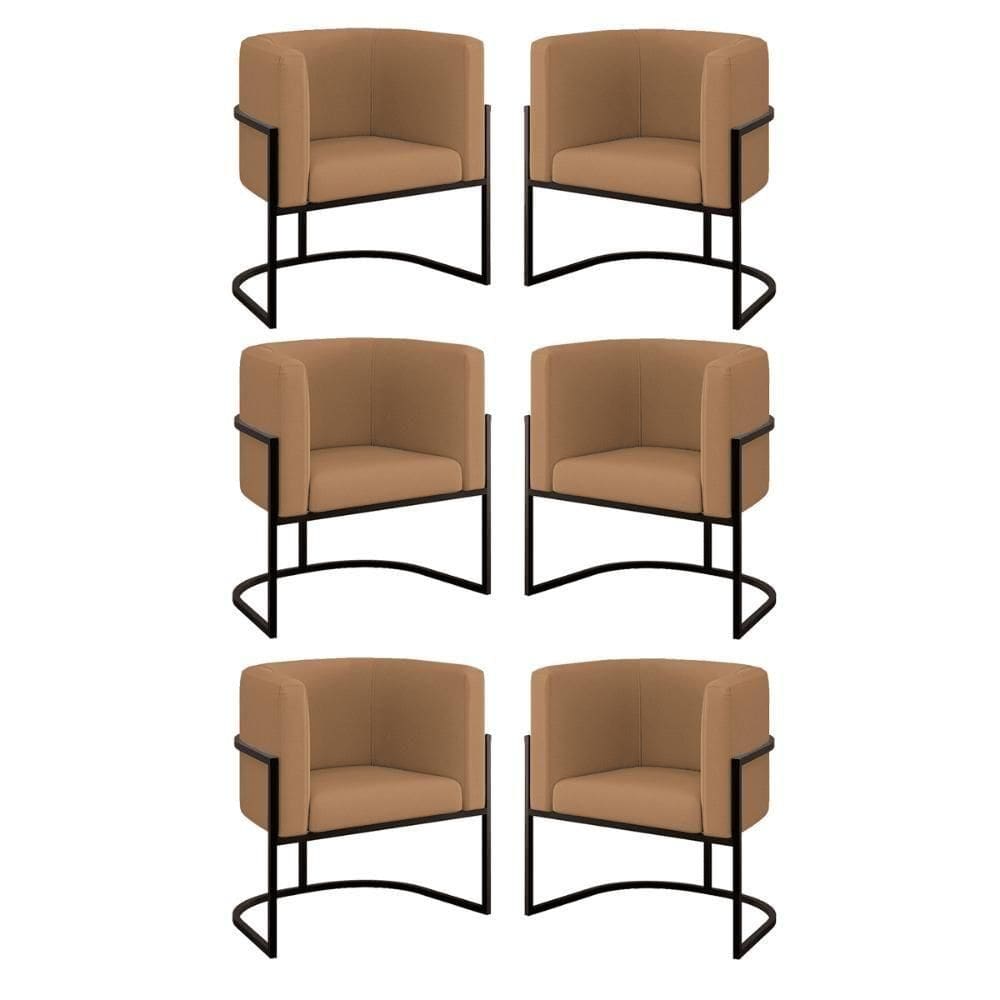 Kit 6 Cadeiras Poltrona Lua Veludo Preto Balaqui Capuccino