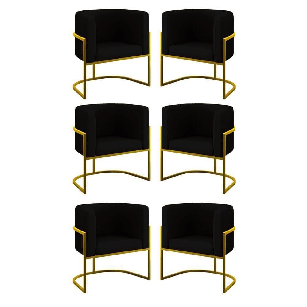 Kit 6 Cadeiras Poltrona Lua Veludo Gold Balaqui Preto