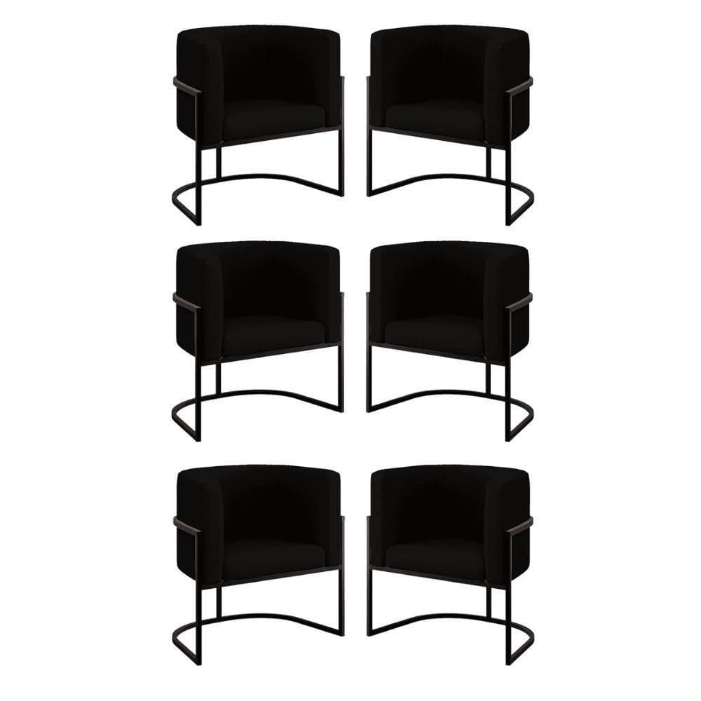 Kit 6 Cadeiras Poltrona Lua Veludo Preto Balaqui Preto