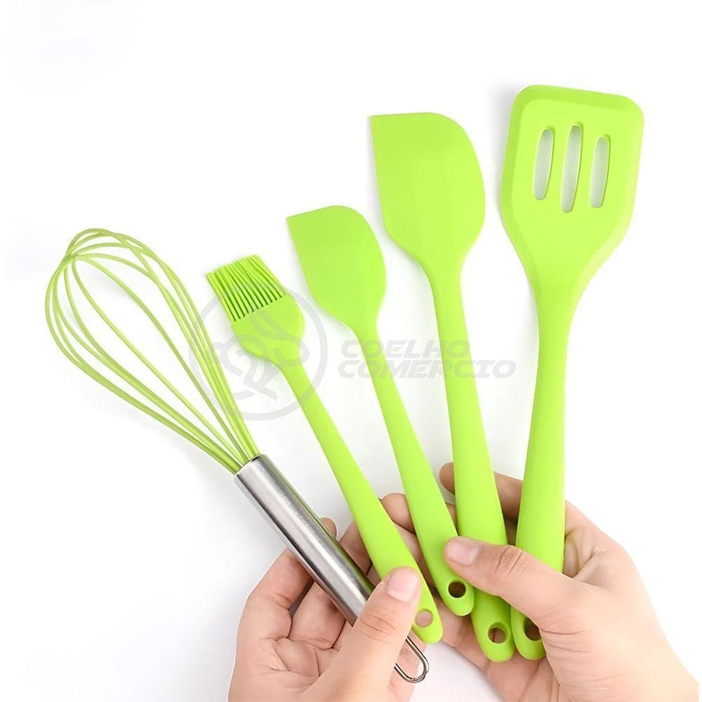 Kit 5 Peças Jogo De Cozinha De Silicone Resistente A Altas Temperaturas Conjunto De Utensílios Verde