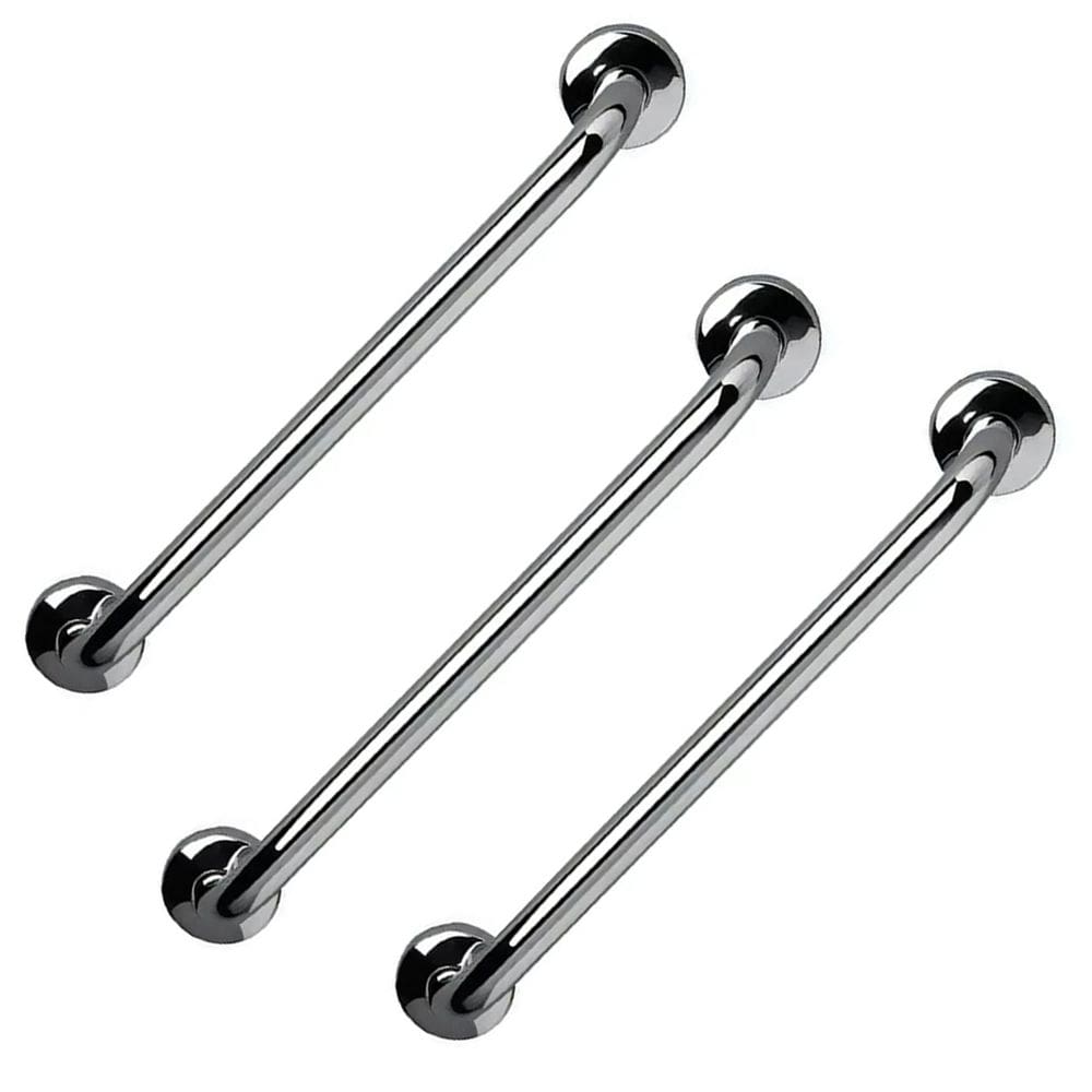 Barra de Apoio Inox 60cm Kit 3 Unidades Banheiro Box Deficiente Idoso Cadeirante Acessibilidade Suporte Corrimao Escada Resistente