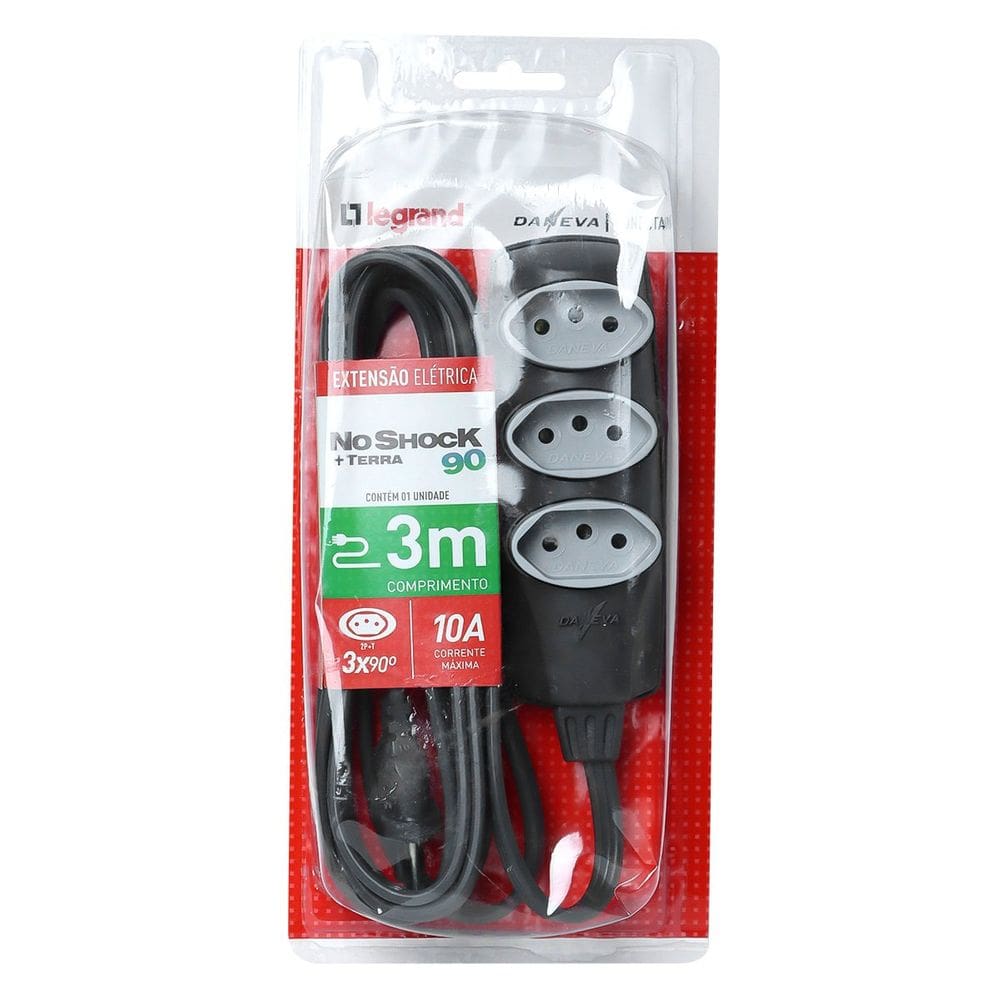 Extensao Noshock 90 PP 3X0,75 2P+T 10A Grafite 3 Metros DN1907