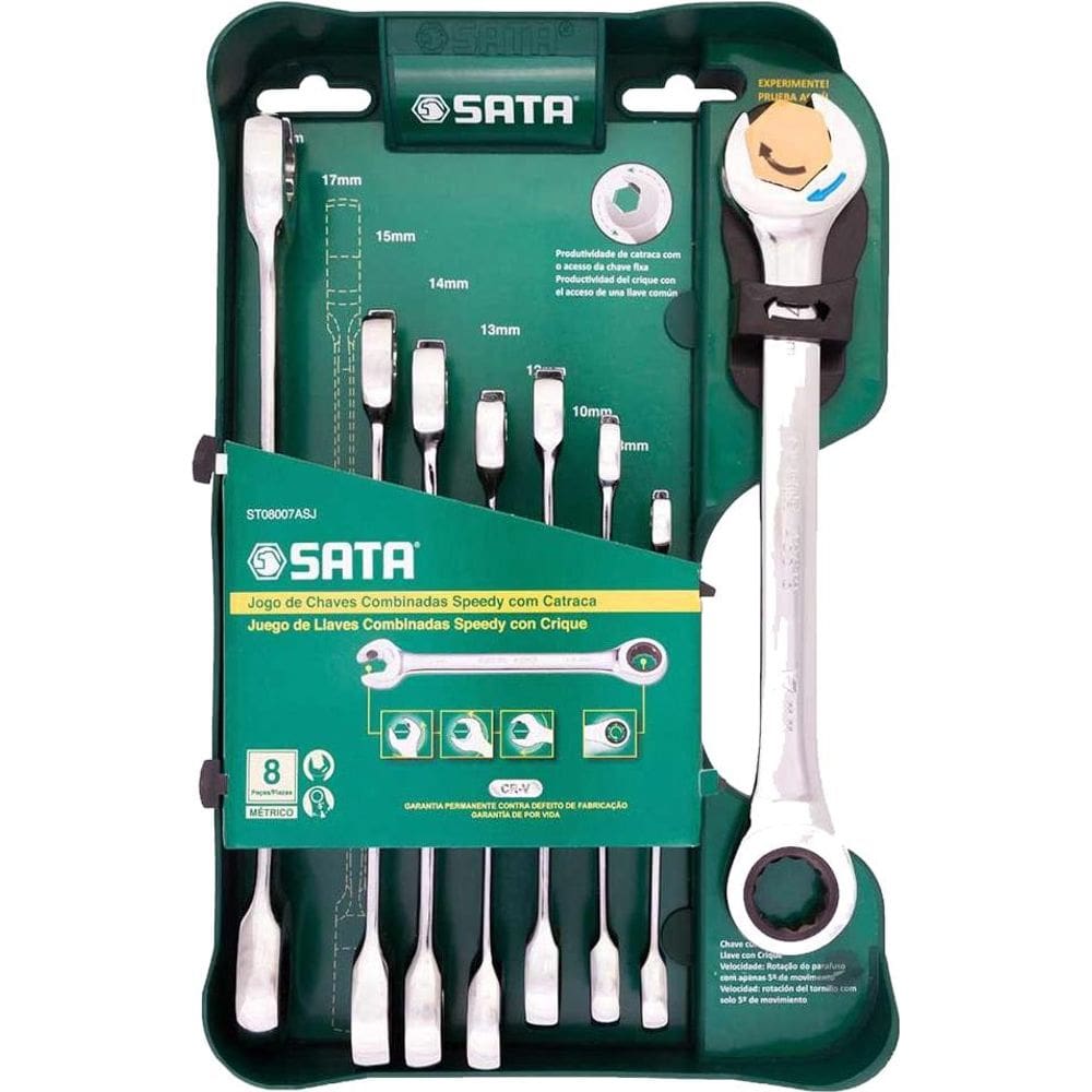 Jogo Chave Combinada Speedy Com Catraca 8 A 19Mm 8 Pçs Sata