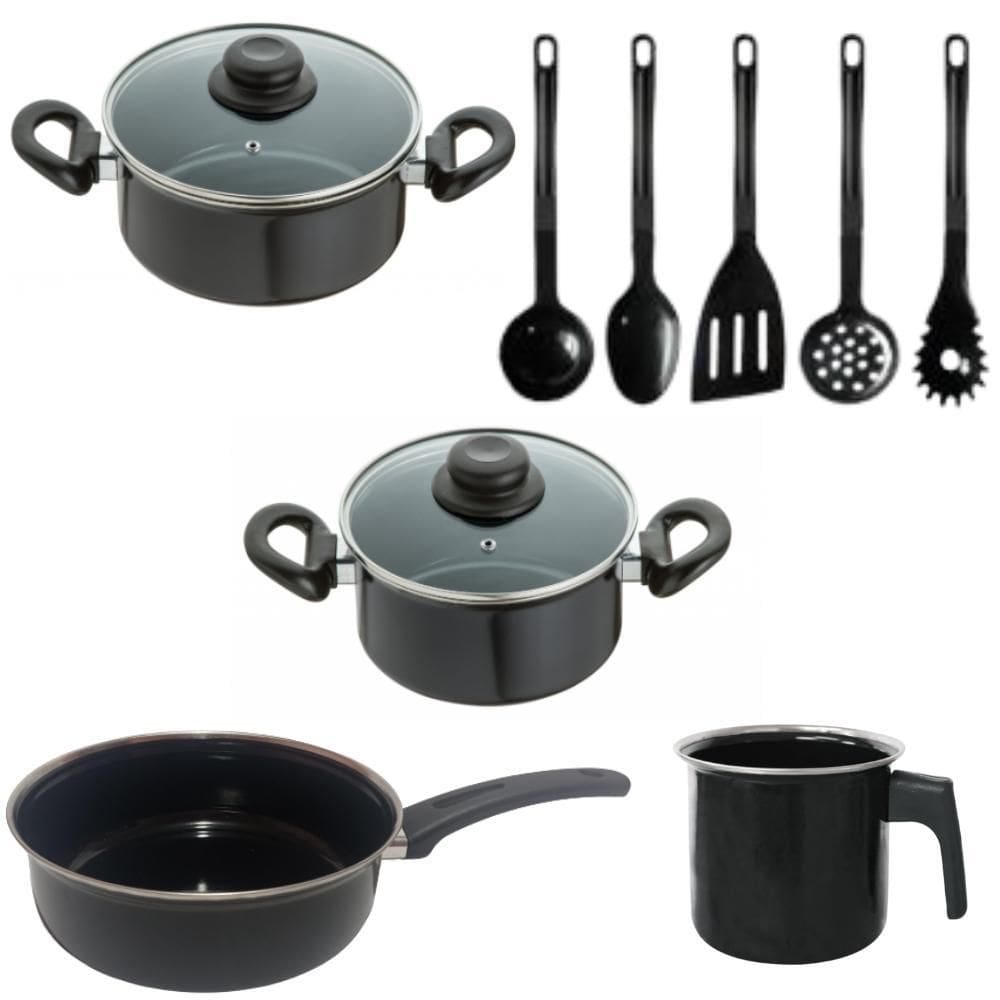 Jogo Panelas Preta Indução Cooktop Elétrico À Gás 9 Peças