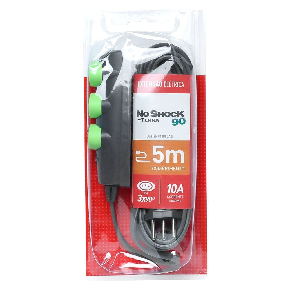 Extensao Noshock 90 PP 3X0,75 2P+T 10A Grafite 5 Metros DN1908