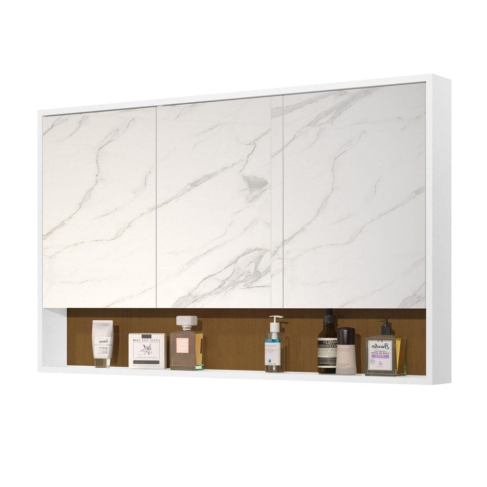 Armário Banheiro 90Cm 3 Portas Espelho Hefest Branco Nature