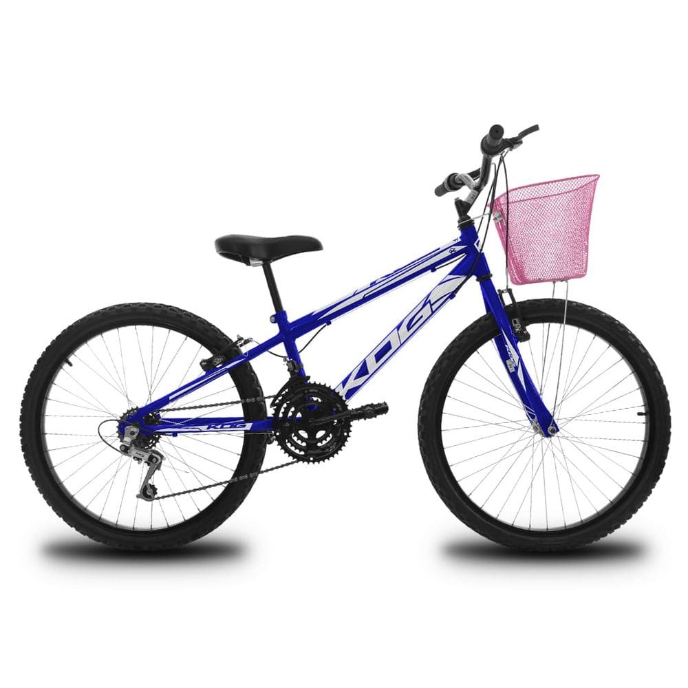 Bicicleta Aro 24 Infantil Feminina 18 Marchas KOG Azul Signos Branco