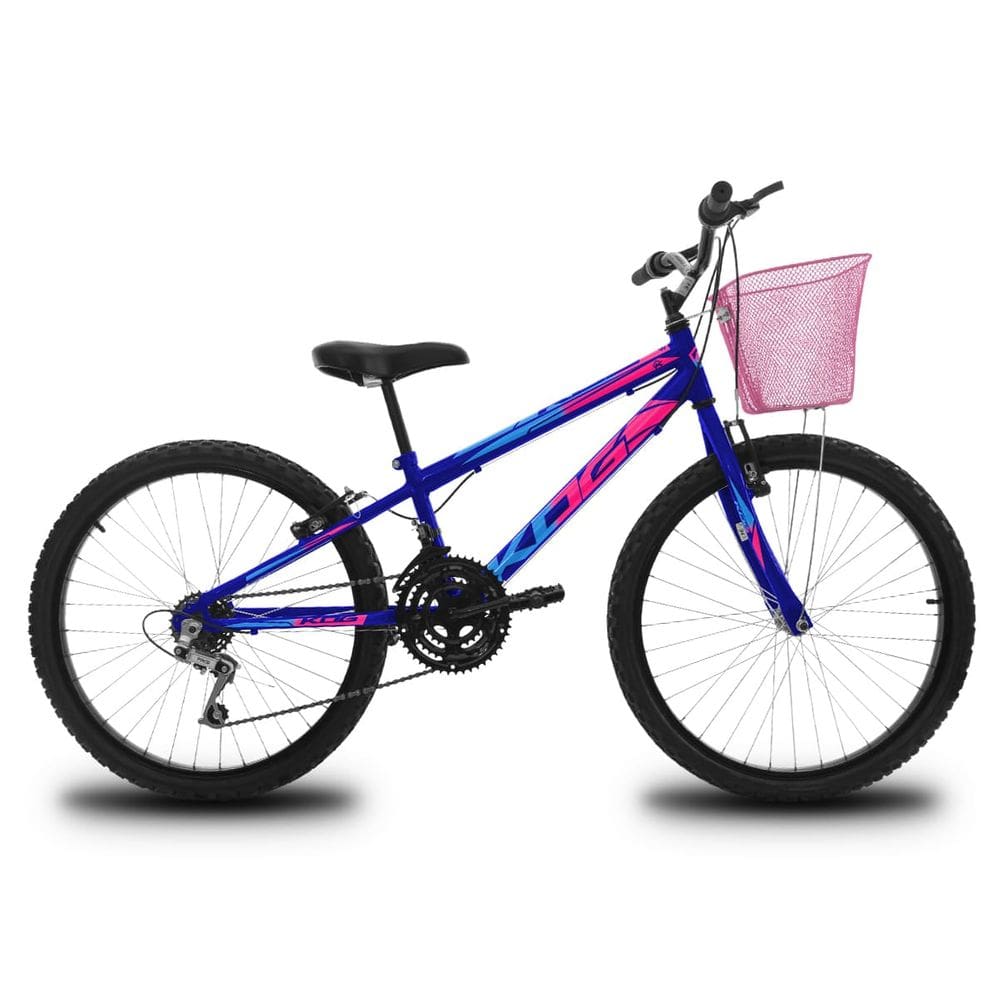 Bicicleta Aro 24 Infantil para Meninas 18 Marchas KOG Azul Signos e Rosa