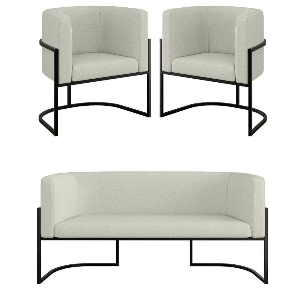 Kit Sofá 2 Lugares + 2 Poltronas Bouclê Preto Bege