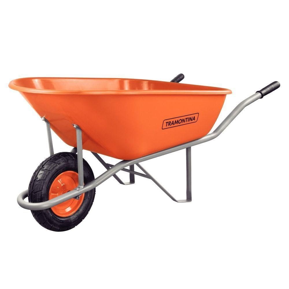 Carrinho Mão Tramontina Com Caçamba Plástica Laranja Extrafunda 48mm 110 L Braço Metálico Pneu