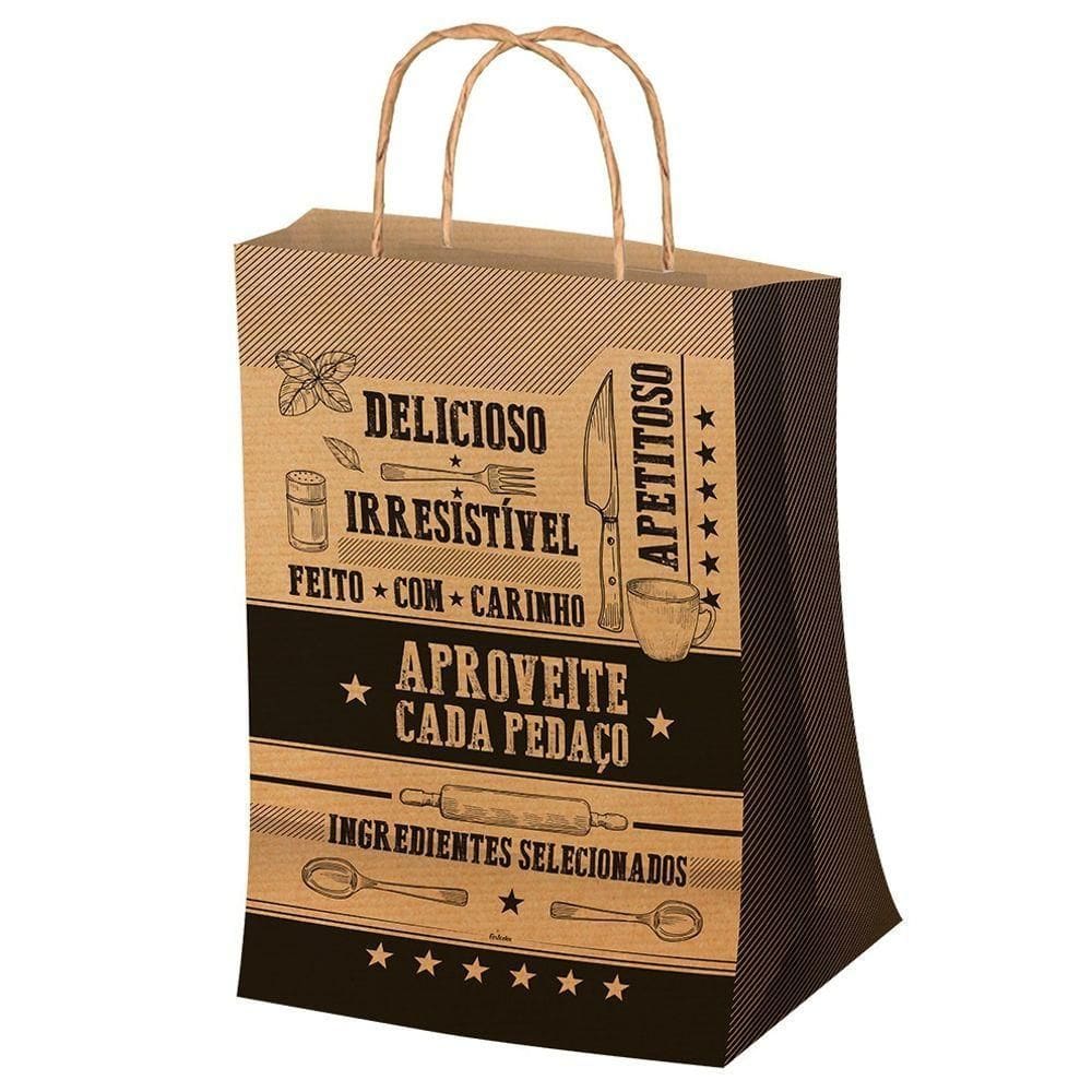 Sacola Com Alça Para Entrega-delivery Embalagem De Papel Kraft Com Frases Tamanho Médio Com 50 Unidades