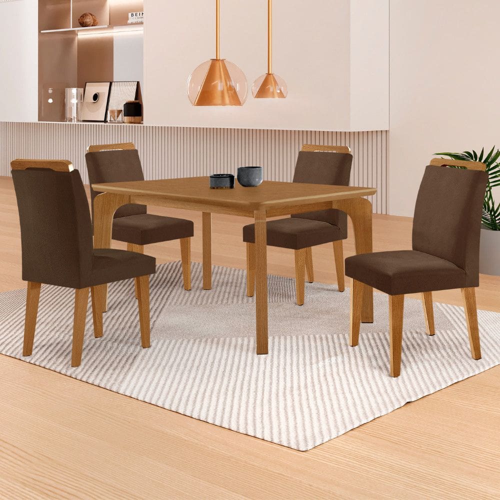 Mesa de Jantar Liz 120cm MDF Canto copo e com 4 Cadeiras Athenas