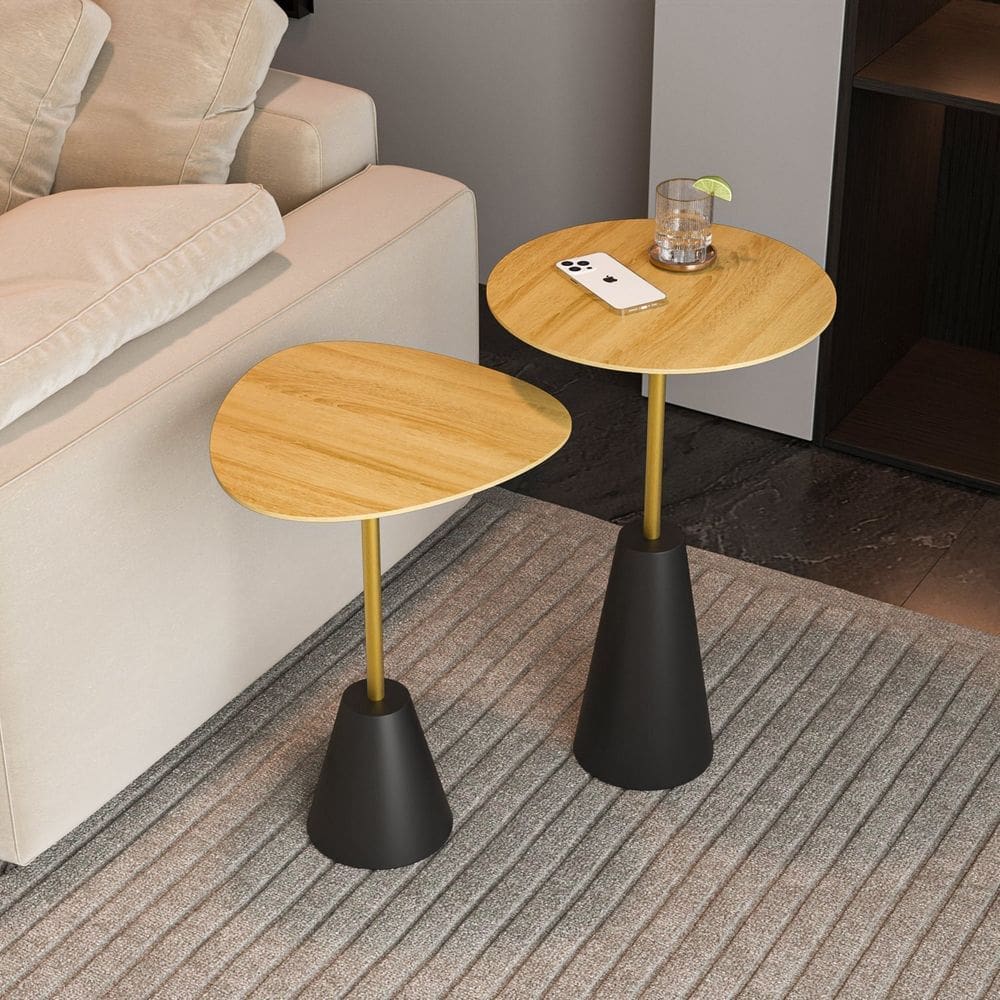 Conjunto Mesa de Canto Napoli Metal 65cm X 40cm X 40cm Natural Tawary / Dourado