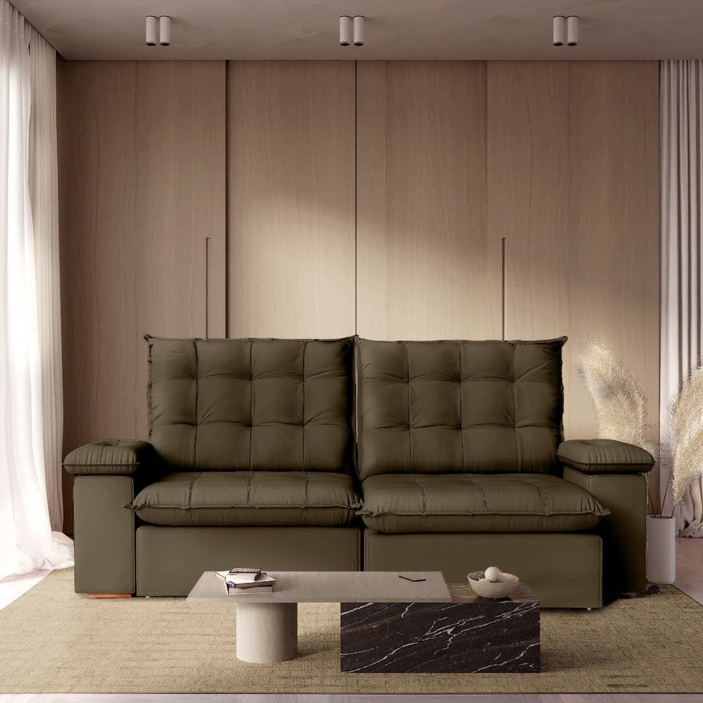 Sofá Retrátil Reclinável 250 Cm Luxor Veludo Marrom