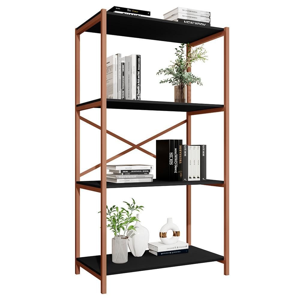 Estante Livreiro Steel 90cm Estilo Industrial com Pés em Aço