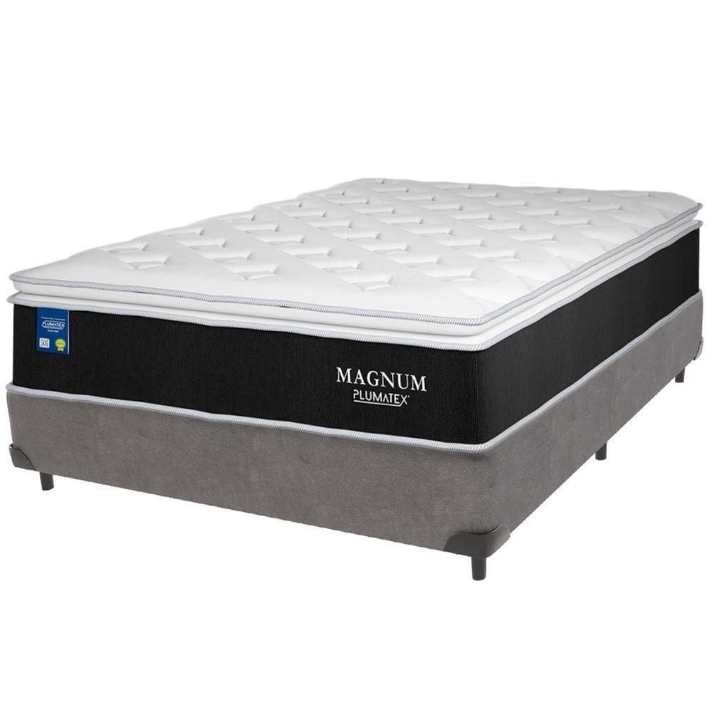 Cama Box Cinza E Colchão Magnum Molas Ensacadas Casal Plumatex