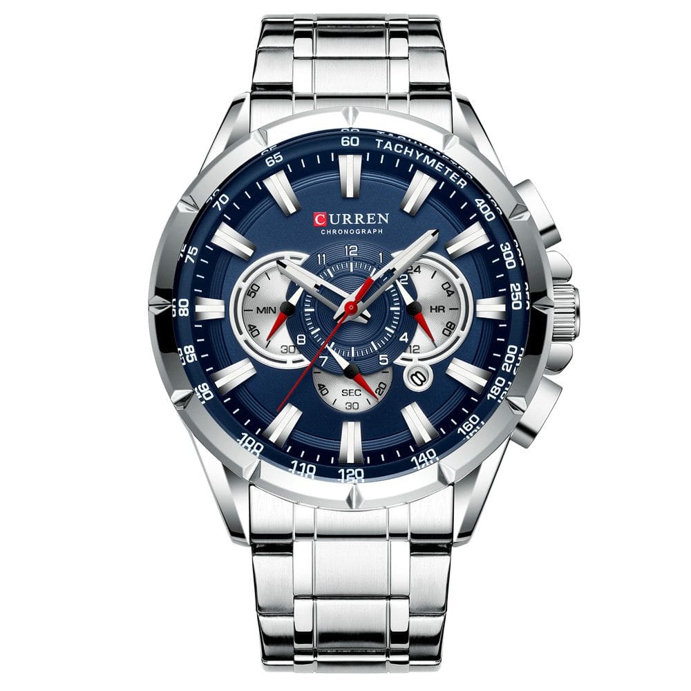 Relógio Curren Technos Chronograph em aço inoxidável prateado/azul