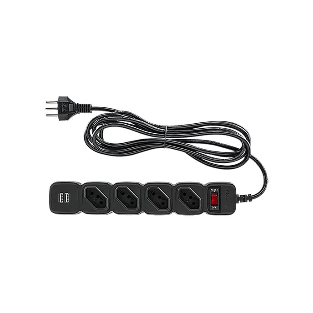 Filtro Linha Protetor Eletronico Com 4 Tomadas E2 Usb Preto