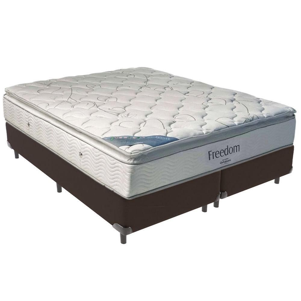 Cama Box Marrom E Colchão Freedom Molas Ensacadas Queen Ortobom